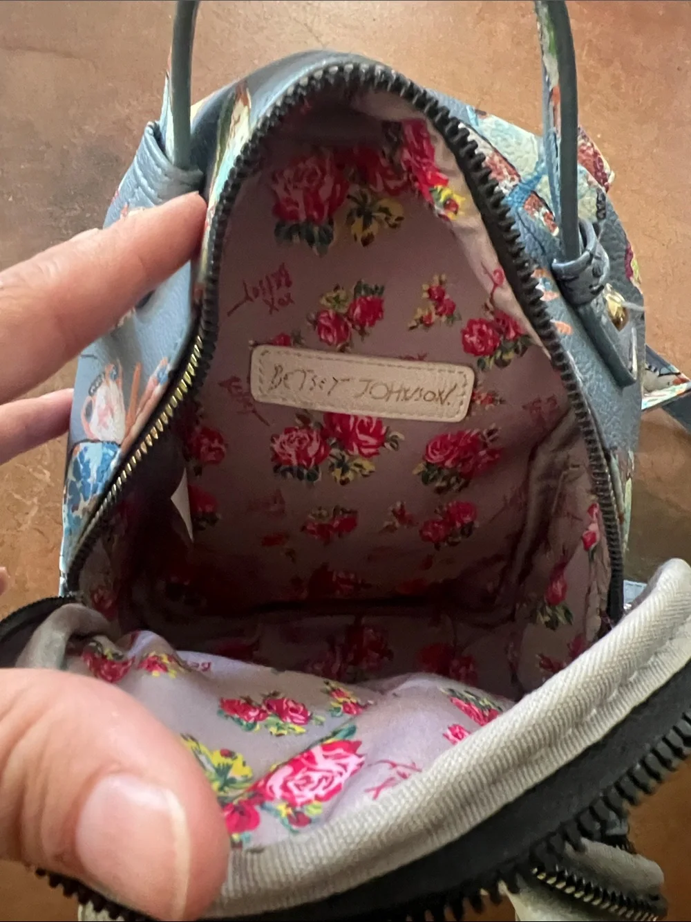 Betsey Johnson Blue Floral Butterfly Dog Mini Backpack